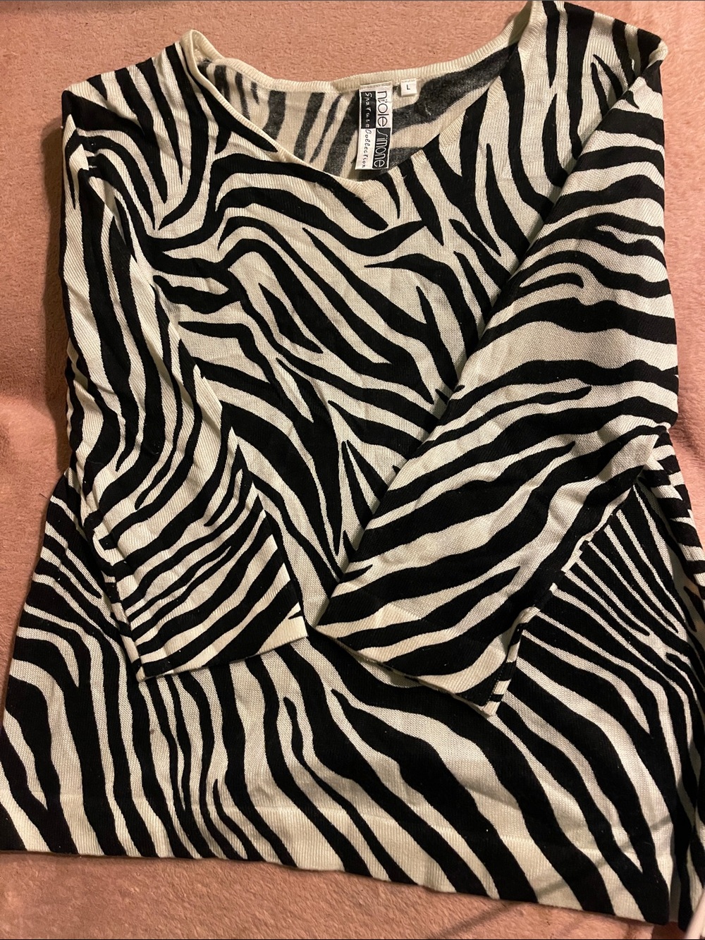 Nicole Miller Black & Cream Zebra-Print Long Sleeve Tee